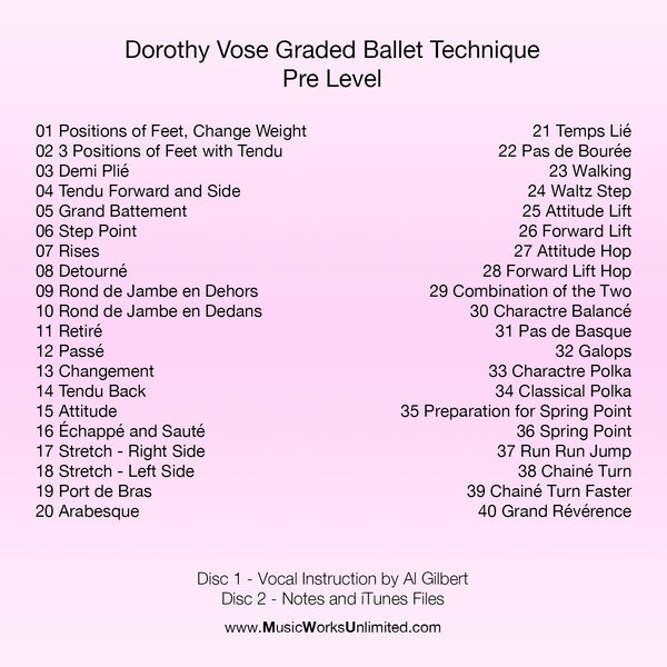 Dorothy Vose Graded Ballet Technique, Pre Level – Audio CD