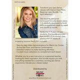 Back cover of MusicWorks Beginner Jazz Dance Class Plans Months 1–5 by April Atherton, digital video download for dance teachers.