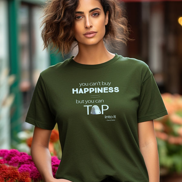 MusicWorks “You Can’t Buy Happiness But You Can Tap Into it” quote by Darryl Retter Adult Unisex Short Sleeve T- Shirt