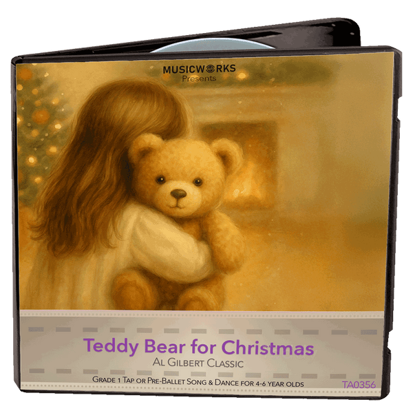 Teddy Bear for Christmas CD cover art featuring a young girl hugging a teddy bear in front of a warm holiday background.