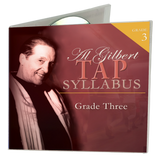 Front cover of the Al Gilbert Grade Three Tap Technique 3D CD case, showcasing Al Gilbert’s portrait with lavender-grade corner badge and elegant syllabus branding.