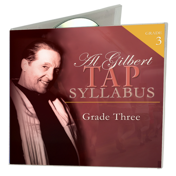 Front cover of the Al Gilbert Grade Three Tap Technique 3D CD case, showcasing Al Gilbert’s portrait with lavender-grade corner badge and elegant syllabus branding.