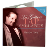 Front cover of the Al Gilbert Grade Five Tap Technique 3D CD case, showcasing Al Gilbert’s portrait with lavender-grade corner badge and elegant syllabus branding.