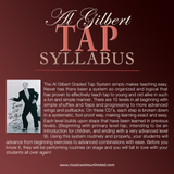 Back cover of the Al Gilbert Grade 6 Tap Technique digital download product, featuring an overview of the tap syllabus and a vintage photo of Al Gilbert with an autographed note