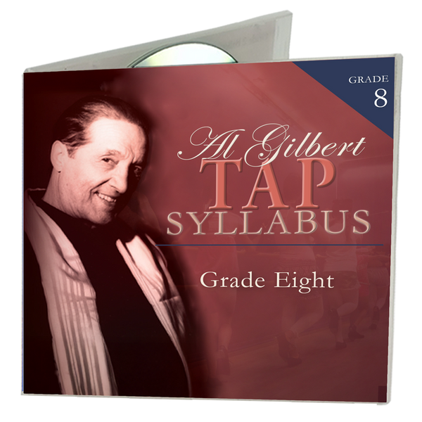 Front cover of the Al Gilbert Grade Eight Tap Technique 3D CD case, showcasing Al Gilbert’s portrait with lavender-grade corner badge and elegant syllabus branding.