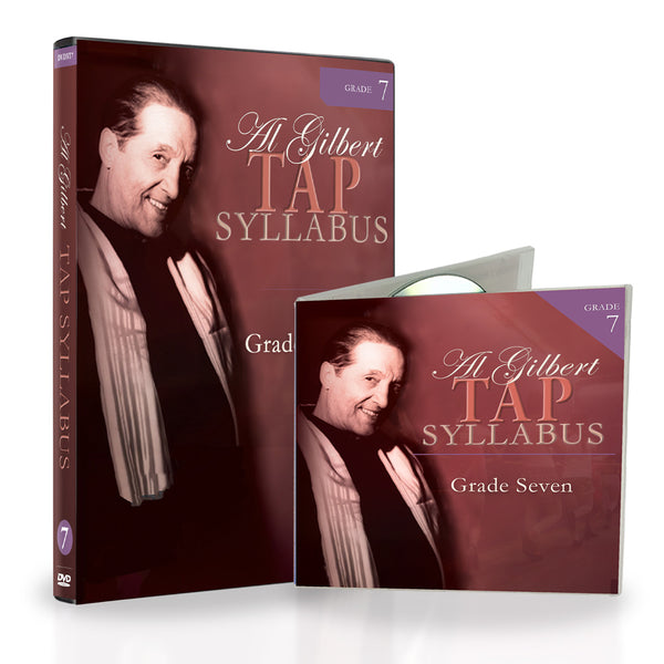 Al Gilbert Tap Technique Grade 6 bundle featuring a DVD and CD cover art in a coordinated burgundy design with Grade 6 labeling, showcasing instructional tap dance material for Advanced Tap Dancers.