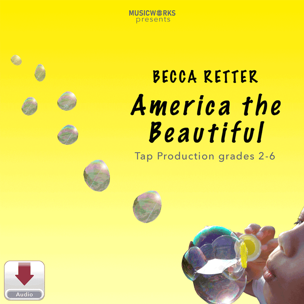 Cover art for 'America the Beautiful' by Becca Retter with a yellow background and bubble design.
