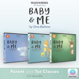 Front cover art for Baby & Me CD Bundle by Gina Badone featuring three volumes of parent and toddler creative movement classes