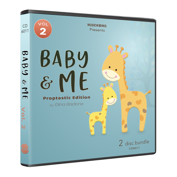 Baby & Me Vol. 2 physical CD case mockup with koala artwork, Creative Movement for Toddlers subtitle, and MusicWorks branding.