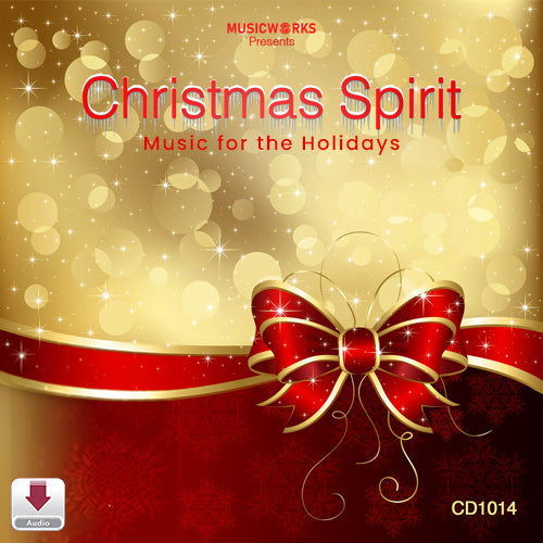 Christmas Spirit by Brandon Jarrett, holiday music digital download cover featuring a red bow and gold sparkling background.