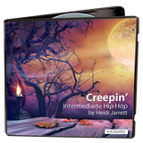 Creepin’ CD cover by Heidi Jarrett – Intermediate Halloween hip-hop dance combo for ages 10–14, spooky cover art with full moon and autumn scene.