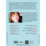 Dance Advantage Vol. 12 back cover with the eight-routine playlist, dance styles and levels, and Becca Retter’s portrait and biography.