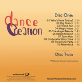 Back cover of Dance Creation Volume 3 preschool creative movement CD set by Becca Retter with track list of fun children’s dance songs and activities