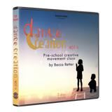 Dance Creation Volume 4 preschool creative movement class double CD case by Becca Retter showing children with bubbles silhouette against watercolor evening sky