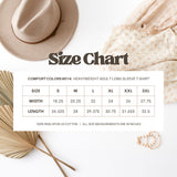 Size chart for Dance Heart Word Art long sleeve tee on Comfort Colors 6014 with width and length measurements from S to 3XL