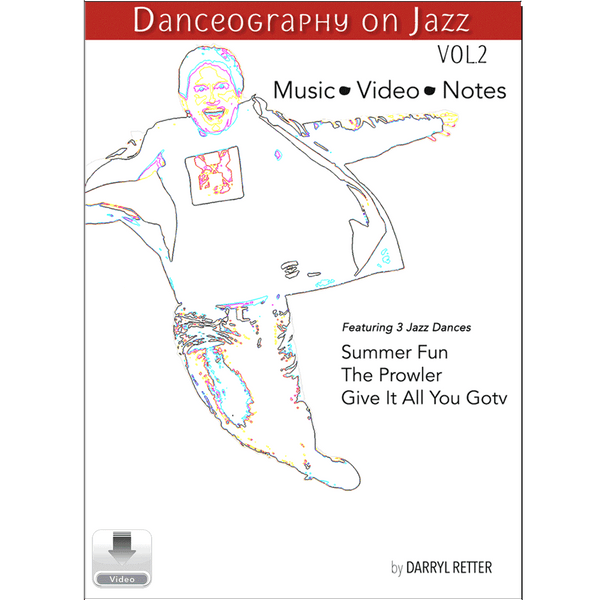 Danceography on Jazz Vol. 2 by Darryl Retter – jazz dance collection cover featuring an illustrated male dancer in a dynamic extended pose