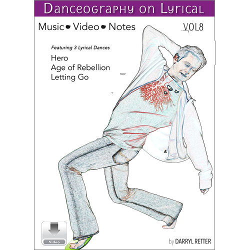 Danceography on Lyrical Vol. 8 by Darryl Retter – lyrical dance collection cover featuring an illustrated male dancer in a dynamic seated pose