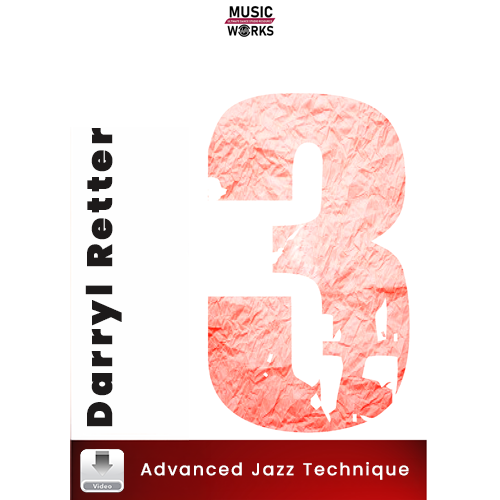 Cover art for Advanced Jazz Technique by Darryl Retter, featuring a graphic design predominantly in green and red, with the number 3 highlighted in red.