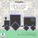 Choo Choo Ch’ Boogie Electro Swing Mix by Darryl Retter front cover for a Grade 3 tap choreography single, featuring an illustrated train.