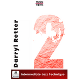 Cover art for ' Intermediate Jazz Technique by Darryl Retter, featuring a graphic design predominantly in green and red, with the number 2 highlighted in red.
