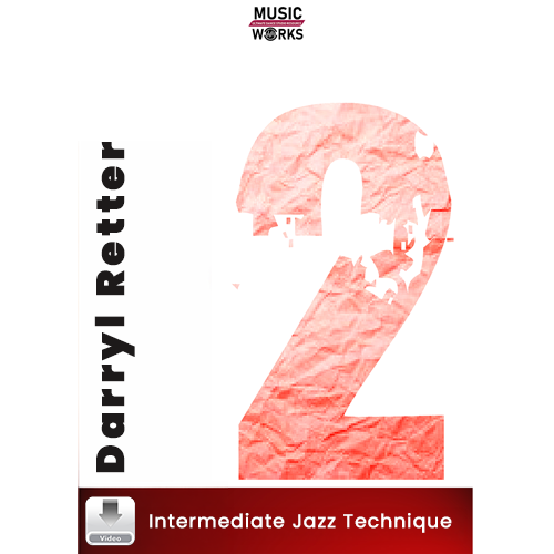 Cover art for ' Intermediate Jazz Technique by Darryl Retter, featuring a graphic design predominantly in green and red, with the number 2 highlighted in red.