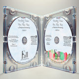 Fall Storytime Dance with Miss Shay Shay 2-disc CD set shown inside an open jewel case, with instrumental and narrated discs featuring fall-themed artwork.