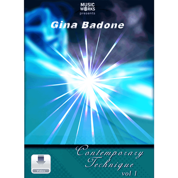 Gina Badone Contemporary Technique Vol. 1 cover art for a MusicWorks dance training resource with blue abstract light design.
