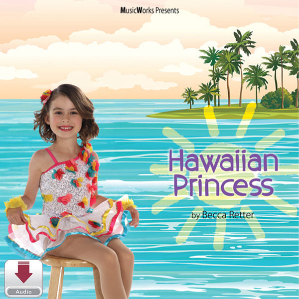 Hawaiian Princess by Becca Retter – beginner lyrical dance cover featuring a young dancer in a colorful tropical costume with an ocean and palm tree background