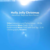 Back cover details for Holly Jolly Christmas advanced beginner acro dance with video, music tracks, and choreography notation by MusicWorks