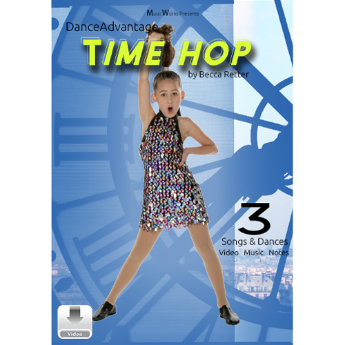 Time Hop by Becca Retter – recital dance collection cover featuring a young dancer posed in front of a clock-themed background