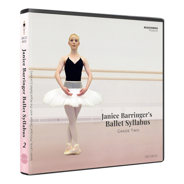 3D mockup of Janice Barringer’s Grade Two Ballet CD with front cover and spine