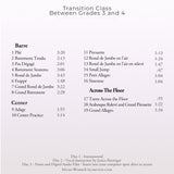 Back cover of Janice Barringer’s Transition Ballet Class 3-4 CD with track listing