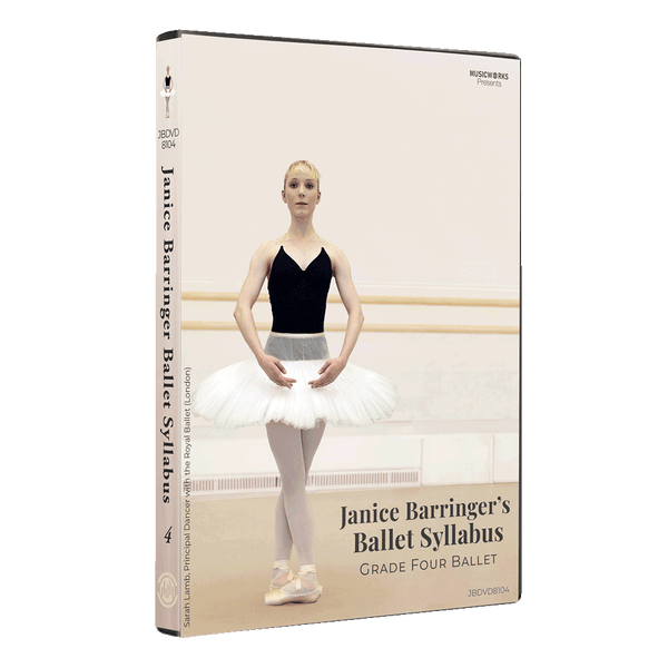 3D mockup of Janice Barringer’s Grade Four Ballet DVD with front cover and spine
