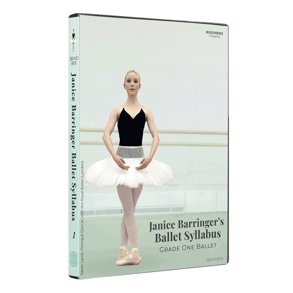 3D mockup of Janice Barringer’s Grade One Ballet DVD with front cover and spine