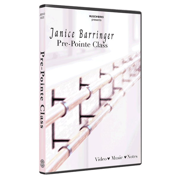 Janice Barringer Pre-Pointe Class DVD cover featuring ballet barre and MusicWorks branding