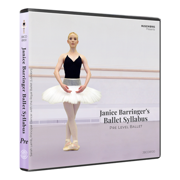 3D mockup of Janice Barringer’s Pre Level Ballet CD showing front cover and spine