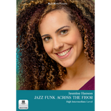 Jasmine Hanson’s 'Jazz Funk Across the Floor, High Intermediate Level' features Jasmine in a purple shirt with curly hair, with the MUSICWORKS logo at the top.