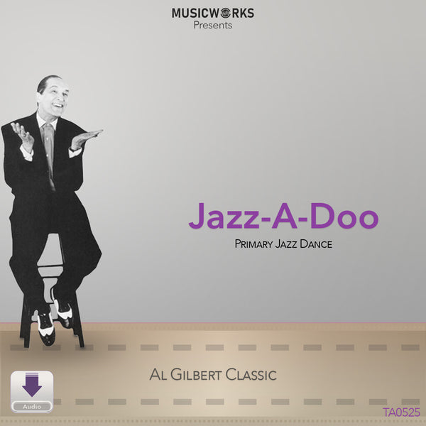 Album cover for 'Jazz-A-Doo' by Musicworks with a black and white illustration of a man on a stool.