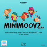 Front cover of MiniMoovz Vol. 1 preschool hip-hop digital download by Gina Badone with cartoon dancers