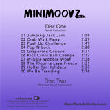 Back cover of MiniMoovz Vol. 3 Digital Download showing hip-hop track list for preschool dance classes
