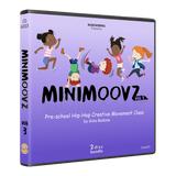 3D case mockup of MiniMoovz Vol. 3 preschool hip-hop CD bundle by Gina Badone