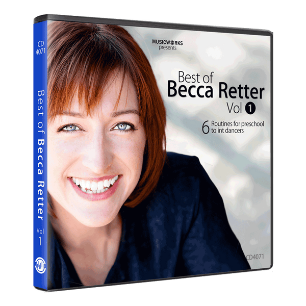 MusicWorks Best of Becca Retter Vol 1 cover featuring Becca Retter and 6 routines for preschool to intermediate dancers.