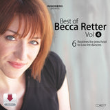 MusicWorks Best of Becca Retter Vol. 4 Digital Download cover featuring a smiling portrait of Becca Retter with the subtitle 6 routines for preschool to intermediate dancers.