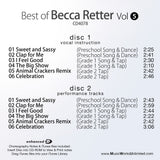 MusicWorks Best of Becca Retter Vol 5 back cover featuring Becca Retter and 6 routines for preschool to intermediate dancers.