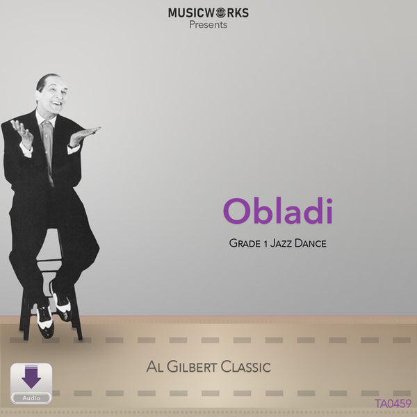 Album cover for 'Obladi' by Al Gilbert with a stylized illustration of a man in a suit on a gray background.