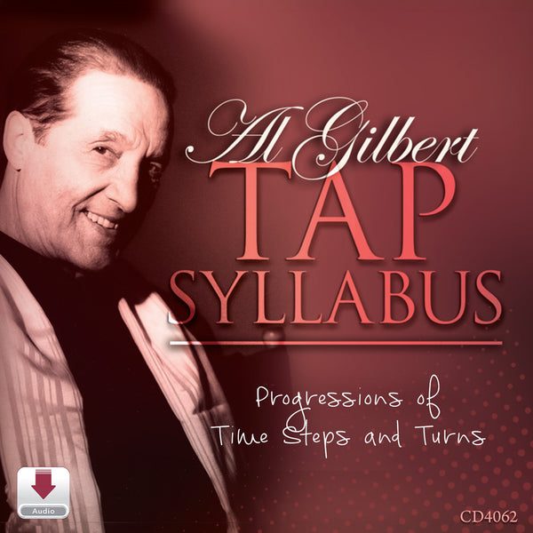 Album cover for 'Al Gilbert Tap Syllabus' featuring a sepia-toned portrait of Al Gilbert on the left, with large red and white title text on a dark red background. A small streaming icon appears in the lower-left corner and 'CD4062' is printed in the lower-right.