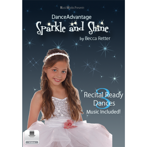Sparkle and Shine by Becca Retter – recital dance collection cover featuring a young dancer in a white costume against a sparkling dark background