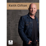 A book or video cover for Keith Clifton's Stretch and Extension Class, featuring a portrait of a bald man in a dark denim jacket over a black shirt against a textured gray background, with a tan banner at the top and a small video icon in the lower left.