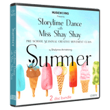 Summer Storytime Dance with Miss Shay Shay 2-disc CD bundle by Shalynne Armstrong – preschool seasonal creative movement class with colorful ice cream illustrations on the cover.