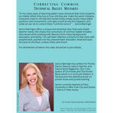Back cover of Correcting Common Technical Ballet Mistakes by Janice Barringer digital video with class description and instructor bio